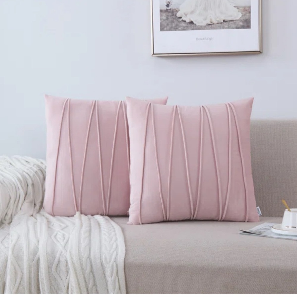 Pleated Square Polyester Velvet Pillow Cover (Set of 2)